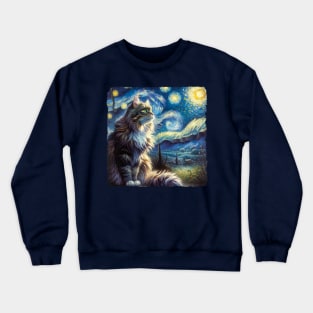 Domestic Medium Hair Starry Night Inspired - Artistic Cat Crewneck Sweatshirt